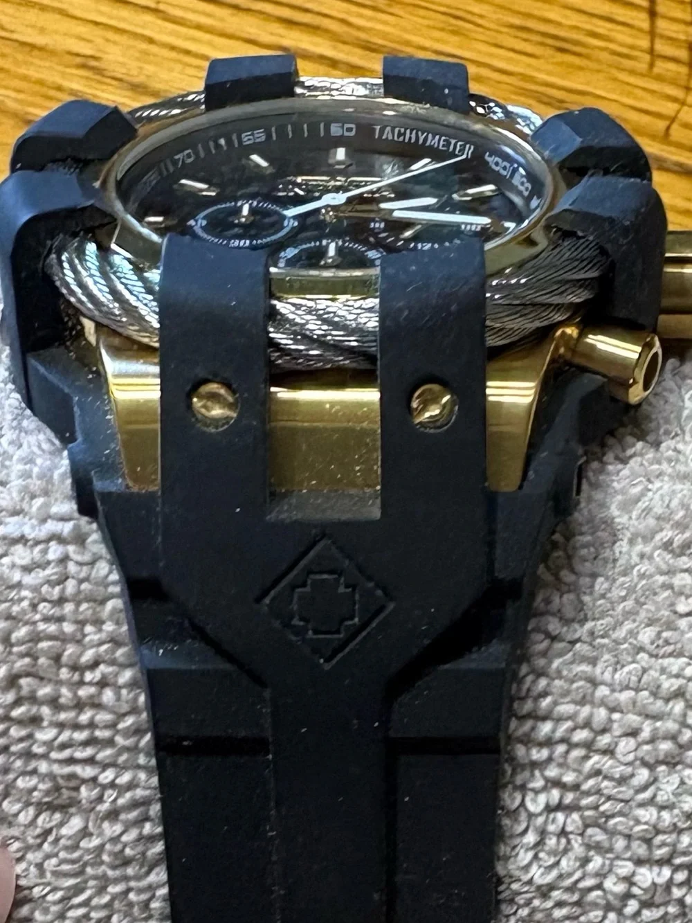 Men’s Invicta Black and Gold Cable-Accent Chronograph